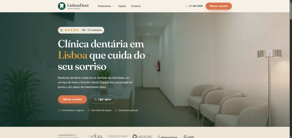 Exemplo de website para Clínica Dentária