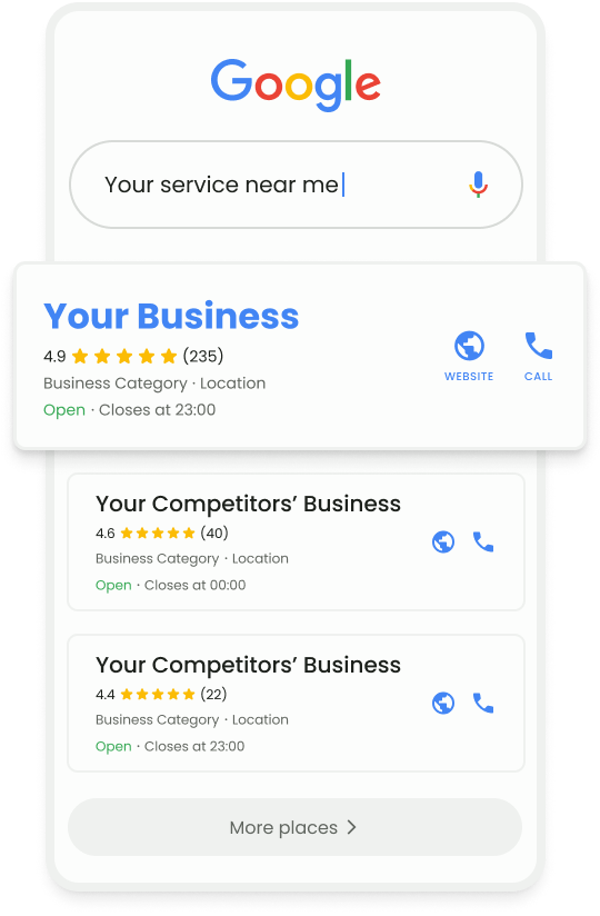 Illustration of a phone with the user's business ranking in first place